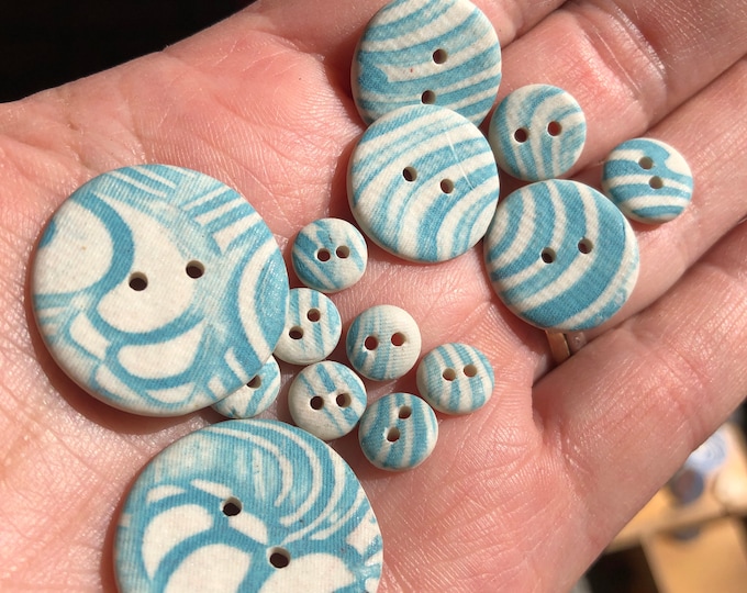 Surf Porcelain Buttons-Artisan buttons-turquoise buttons-Hand made a Buttons -art buttons-pottery button-ceramic buttons-Turquoise button
