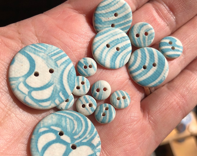 Surf Porcelain Buttons-Artisan buttons-turquoise buttons-Hand made a Buttons -art buttons-pottery button-ceramic buttons-Turquoise button