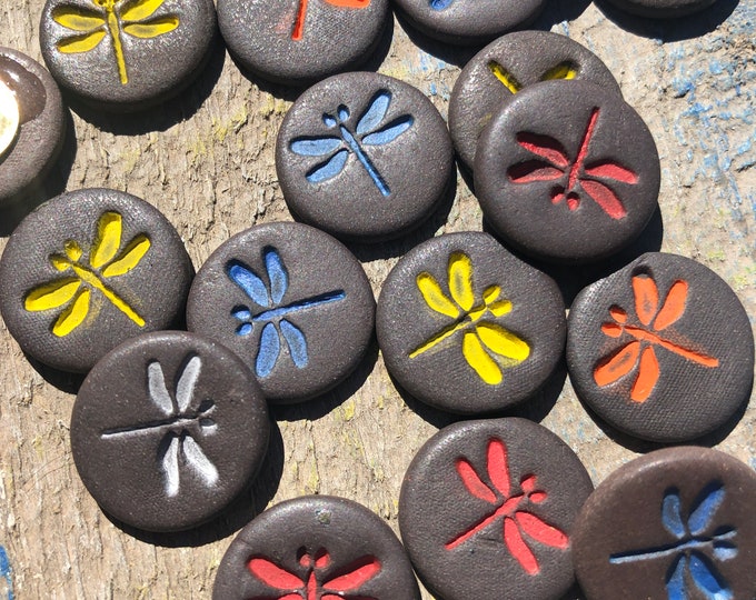 Dragonfly Artisan Buttons-Artisan Pottery buttons-Dragonfly Ceramic Buttons-Dragonfly pottery buttons-Red knitting buttons-dragonfly button