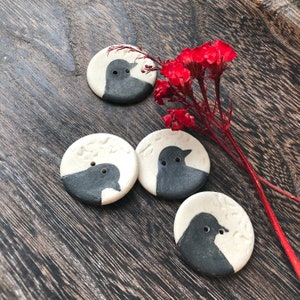 Blackbird Porcelain Button-Artisan Button-Hand made button-ceramic button-large button-pottery bird button-blue button-hand painted button