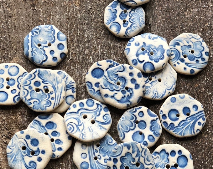 Delft Octagon Porcelain buttons-Delft Buttons-artisan buttons-porcelain buttons-blue and white buttons-pottery buttons-delft