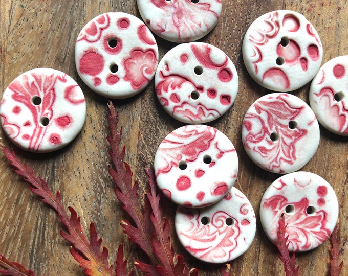 Red Delft Button-Porcelain button-red delft-steampunk button-red button-handmade button-ceramic button-delft button-pottery button