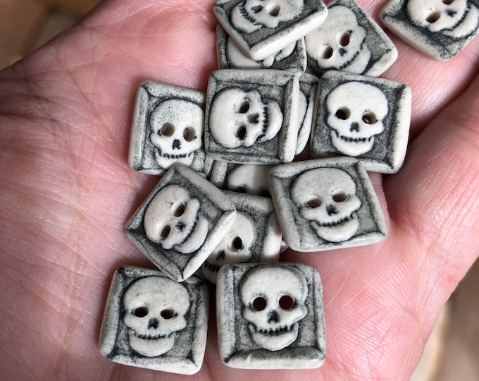 Porcelain Skull Buttons- hand crafted skull buttons-steampunk button-goth button-Pottery Button-Artisan Button-ceramic button-emo button