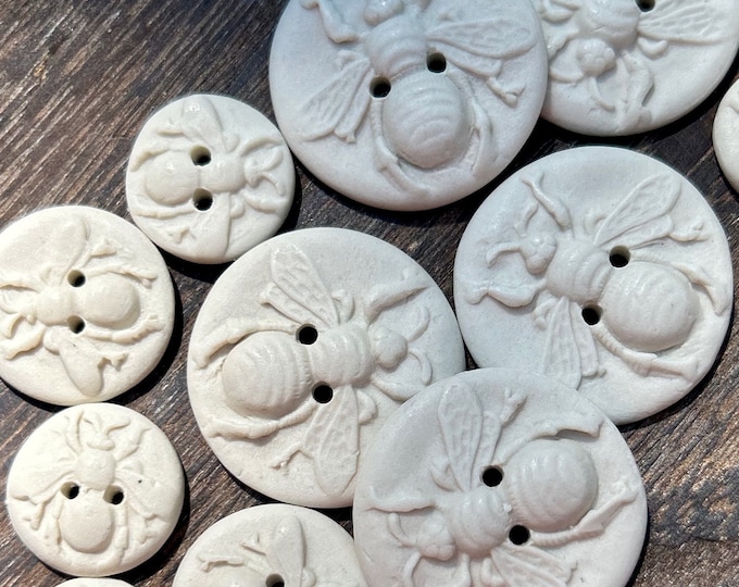 Porcelain Bee Buttons-Artisan Buttons-Porcelain button-Handcrafted Bee button-bee notion-bee gift-pottery button-ceramic button-clay button