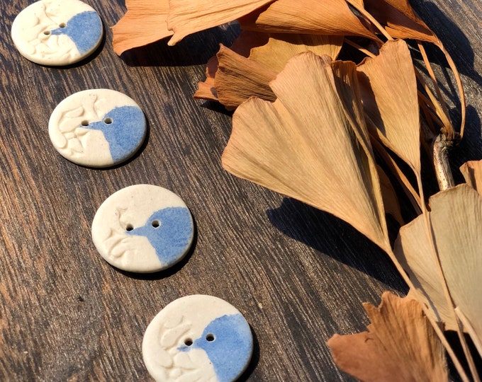 Porcelain Bluebird Buttons-artisan button-Porcelain buttons-blue button-bird button-wearable art-blue and white button-medium sized buttons