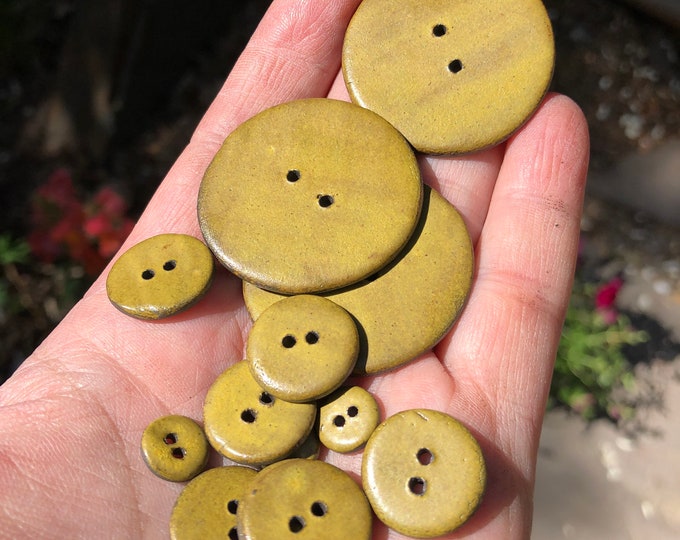 Mustard Pottery Buttons-Artisan buttons-Handmade Buttons -Statement buttons-Gold button-yellow buttons-Ceramic buttons-dijon