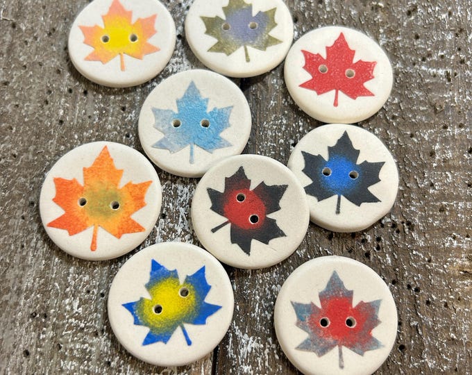 Maple Leaf Handcrafted Artisan Buttons-Porcelain Buttons-Canada button-Made In Canada by hand-pottery buttons-elbows out-Canada strong