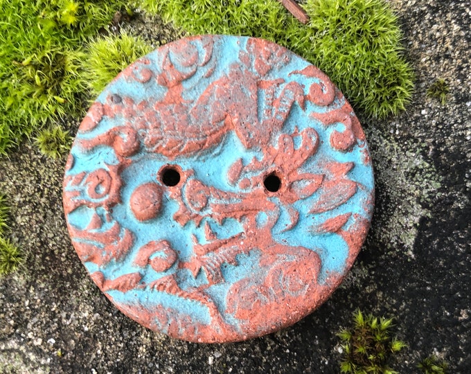 Terracotta Dragon Artisan Button-Red clay button-Pottery Button-terracotta button-red clay-Turquoise button-ceramic button-statement button