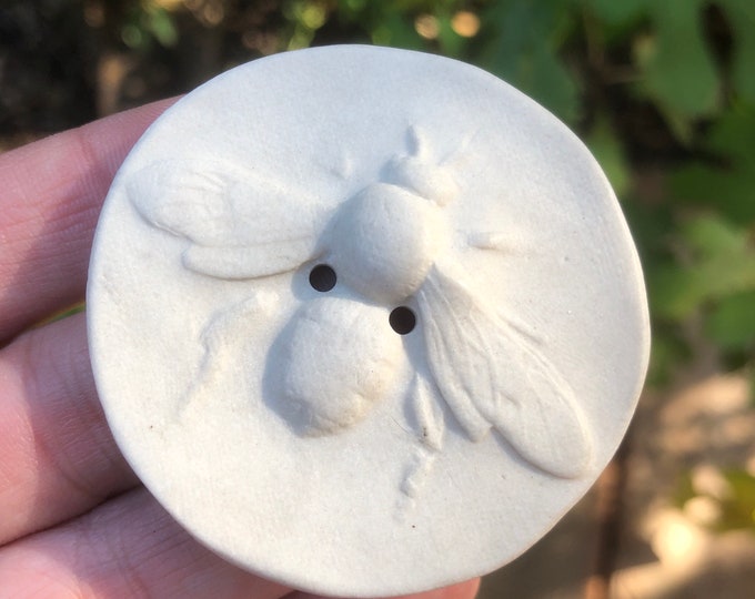 Porcelain Ghost Bee Artisan Button-focal buttonporcelain ceramic button- statement button Bee Notion -knitting notion-ivory button