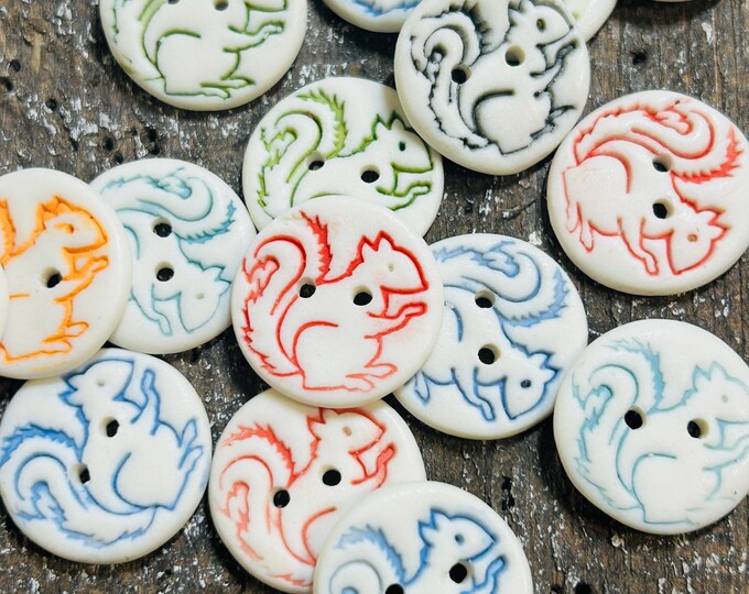 Squirrel Button-Porcelain button - handmade button pottery button-ceramic button-unique button-children button-pottery button mending
