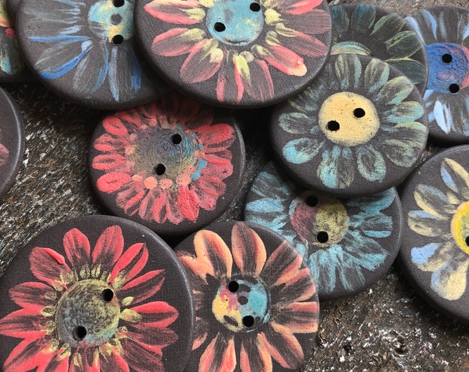 Vivid Garden Handpainted Artisan Buttons-pottery buttons-ceramic buttons-flower buttons-daisy buttons-Statement button-focal button-boho