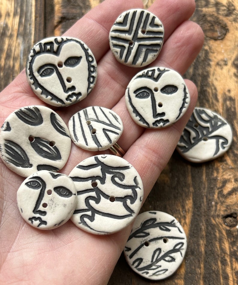 Artisan Hand Made Buttons-porcelain Buttons Button-funky Button-white ...