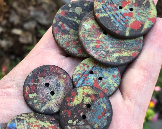 Limberlost Handpainted Artisan Buttons-ceramic buttons-art buttons-statement buttons-Pottery buttons-washable buttons