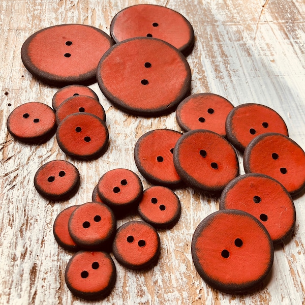 Crush Handmade Buttons-Artisan Buttons-Pottery Buttons-Red Orange Buttons-Red buttons-Bright red button-Orange button-clay button