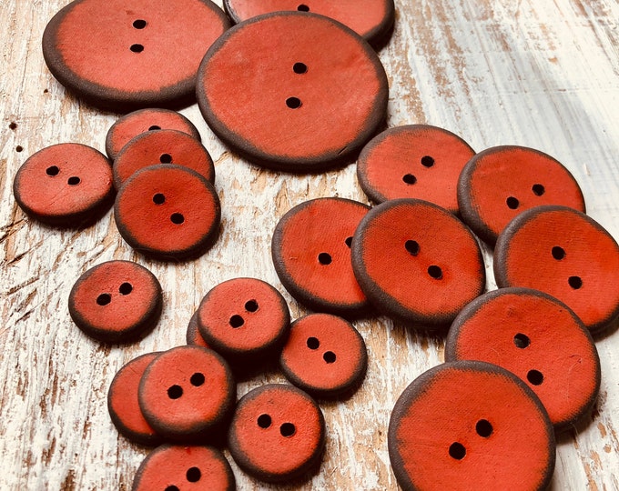 Crush Handmade Buttons-Artisan Buttons-Pottery Buttons-Red Orange Buttons-Red buttons-Bright red button-Orange button-clay button