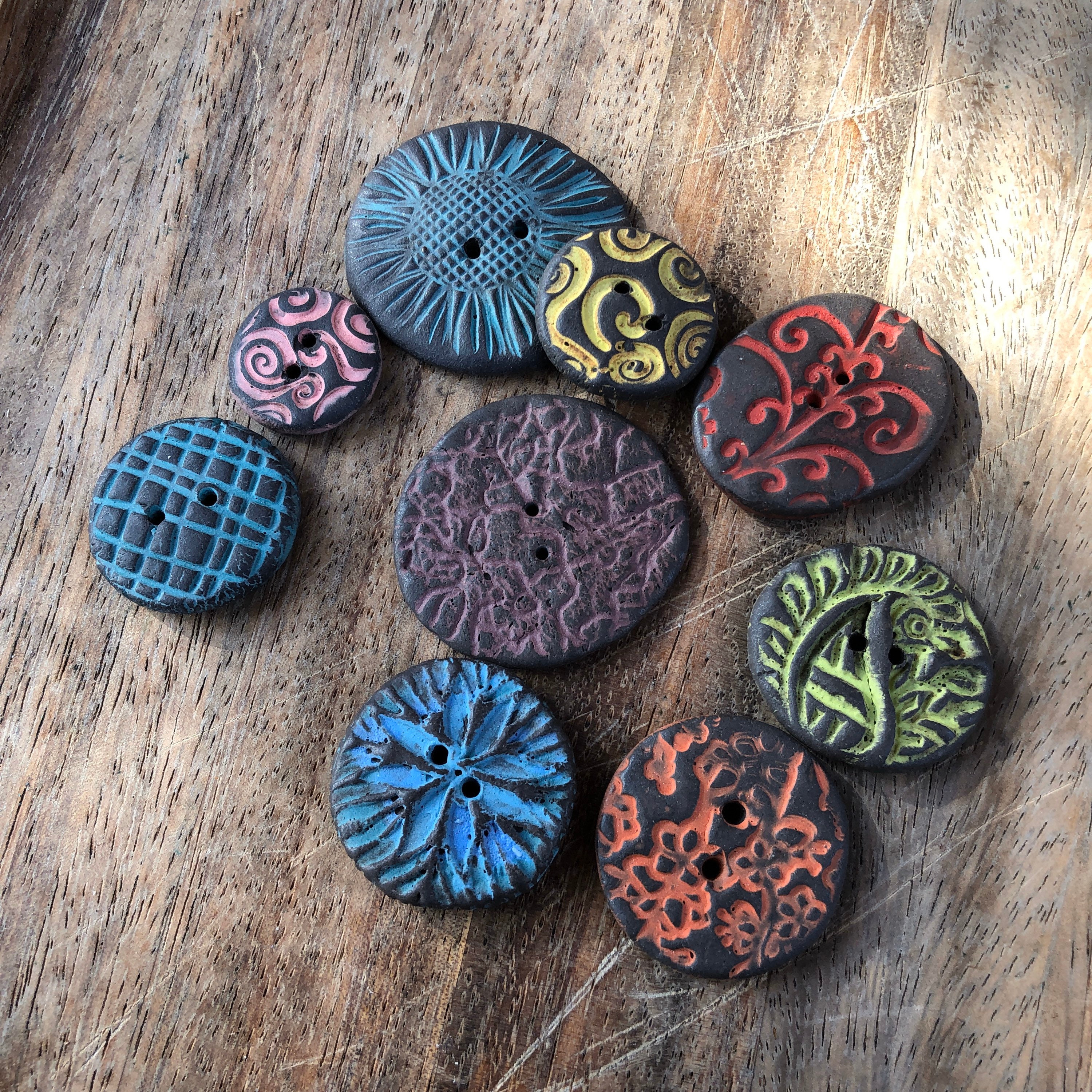 Rustic Set of 9 Artisan Ceramic Buttonsblack clay buttons knitting notionsart buttonsbutton
