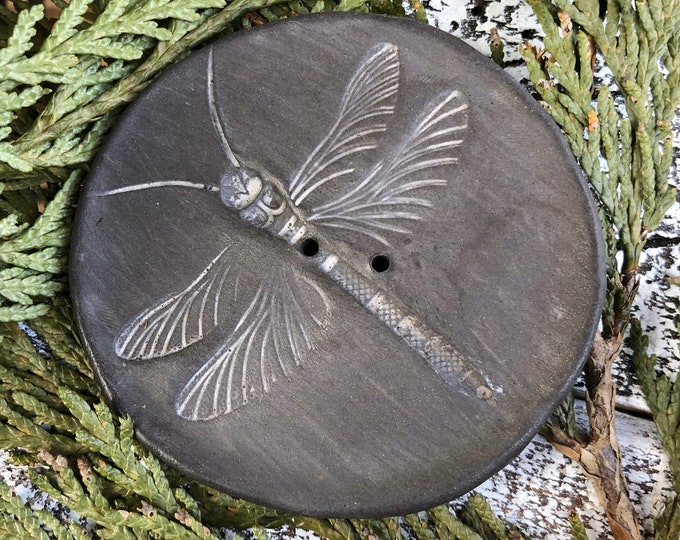 Large Handmade Dragonfly Button-Artisan ceramic button-handmade button-dragonfly art-purse making-pottery button -statement button