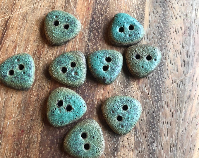 Rustic Green Copper Patina Artisan Button small button- triangle button-handmade button-green buttons-unique button-copper button