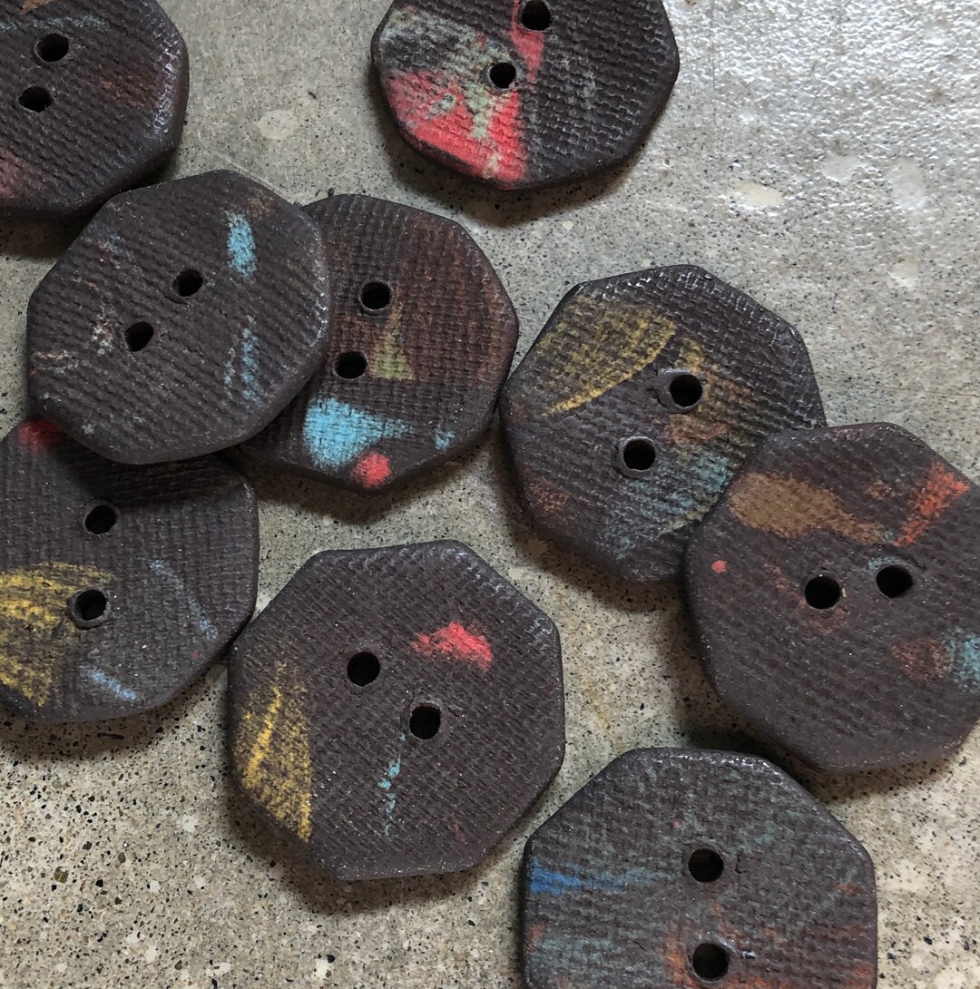 Gbrook Buttons Buy Brook Octagon Handpainted Buttons-artisan Buttons-pottery Butto ...