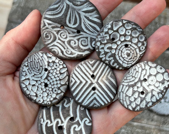 Pica Black Clay and White Pottery Buttons-Statement button-Feature Button-Large button-contemporary button-unique button-ceramic button