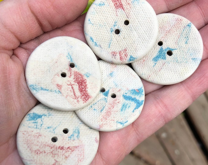 Linen Artisan Porcelain Buttons-set of5 Pottery buttons-ceramic buttons-statement buttons-unique buttons- white buttons-purse making