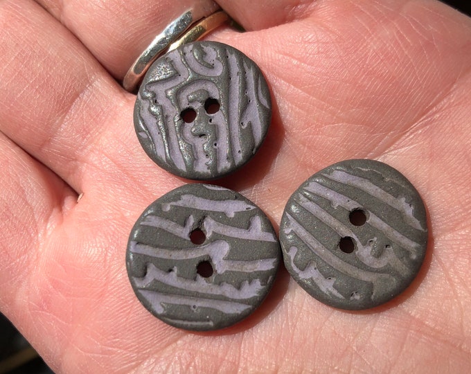 Set of 3 Lavender Sprig Artisan Buttons-pottery buttons-ceramic buttons-purple buttons-hand made buttons-lavender buttons-unique buttons