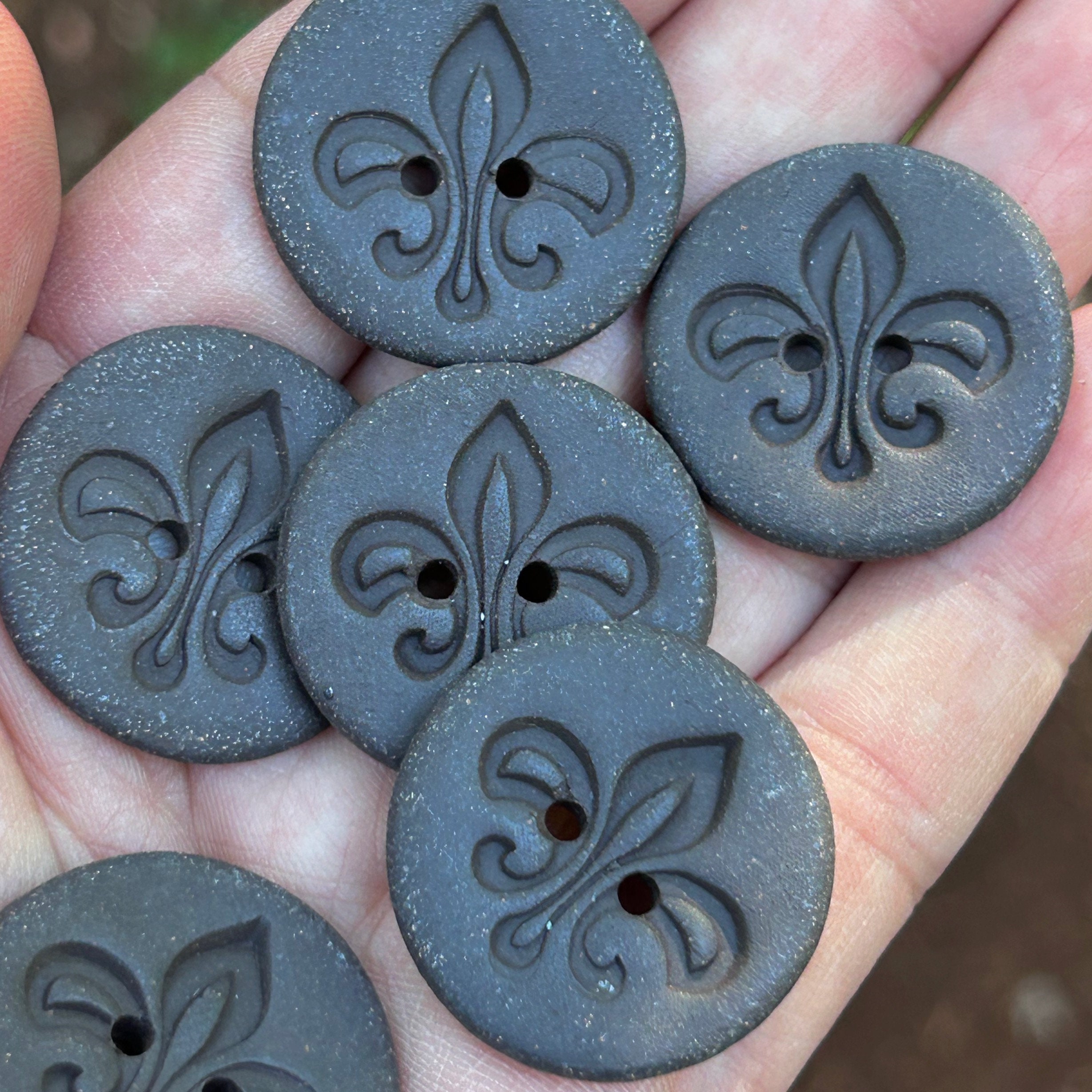 Fleur de Lis Buttons Choose Black Clay or Porcelain White Pottery