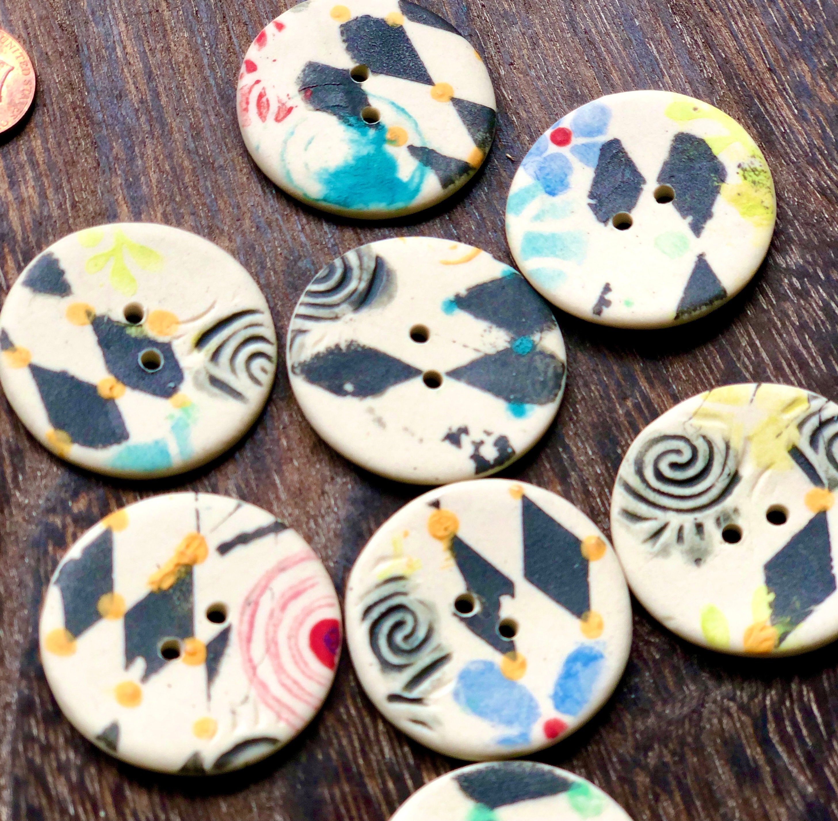 Jester Porcelain ButtonsHand painted buttonHandmade buttonPottery