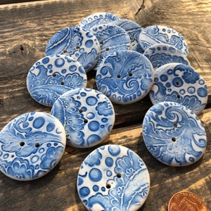 Blue Delft Buttons-Large Artisan Porcelain button-blue snd white pottery-buttons-ceramic button-painted button-pottery button-blue button