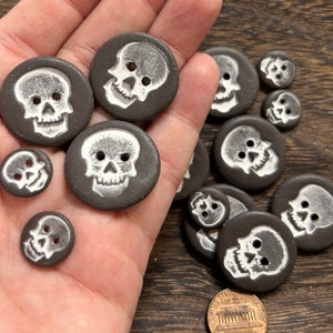 Black Skull Two-Hole Buttons-artisan buttons-skull art-ceramic button-pottery buttons-steampunk buttons-biker gift-Skull art-shirt Buttons