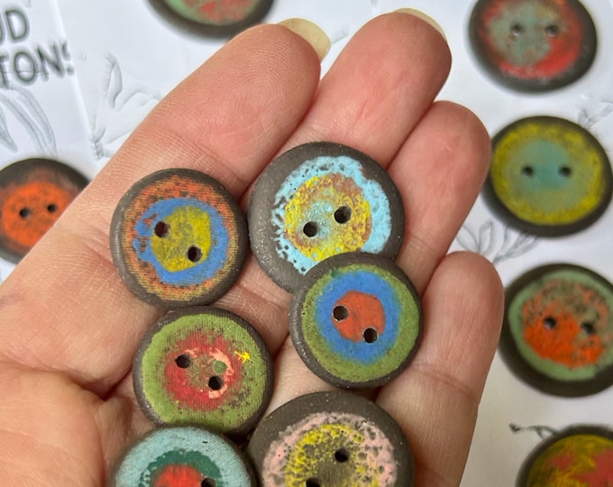 Joyful Artisan Buttons-Hand-painted buttons-Pottery Button--ceramic button-Art Buttons-colorful button-multicolour button-funky boho button