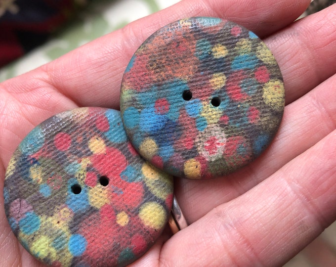 Reflections Pair of Large Hand Painted Buttons - Ceramic Buttons-Artisan buttons-handmade buttons-colorful buttons-red buttons-purse making