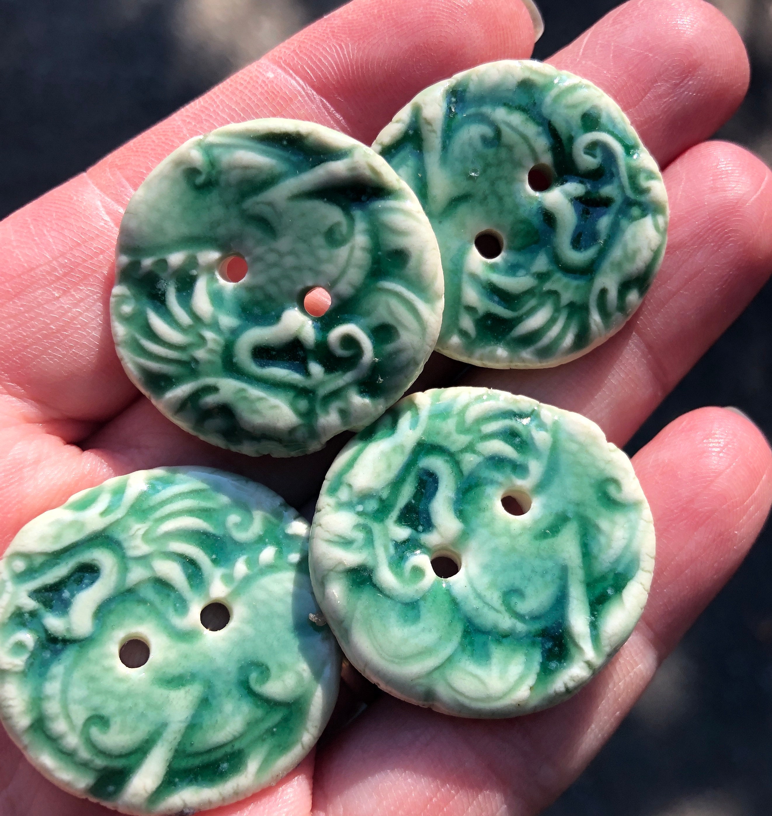 Green Dragon Porcelain ButtonsArtisan ButtonsPottery Buttonsunique