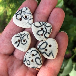 Little Dove Artisan Triangle Porcelain handpainted buttons-Handmade button-Pottery Button-Artisan Button-ceramic button black white button