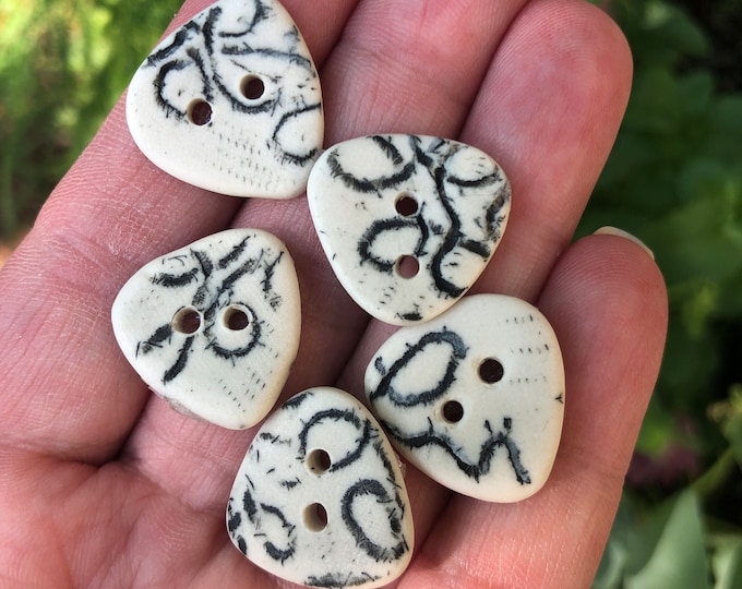 Little Dove Artisan Triangle Porcelain handpainted buttons-Handmade button-Pottery Button-Artisan Button-ceramic button black white button