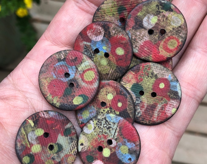 Rose Garden Buttons-red buttons- Hand painted Button-Artisan button-handmade button-large round button-statement button-pottery butto