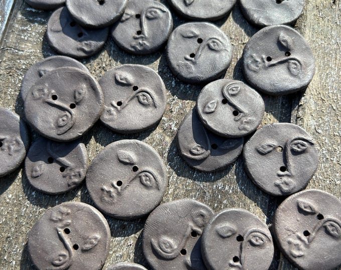 Kiss Me Artisan Ceramic Buttons-face button pottery buttons-ceramic buttons-unique buttons-statement buttons-artisan buttons-black button