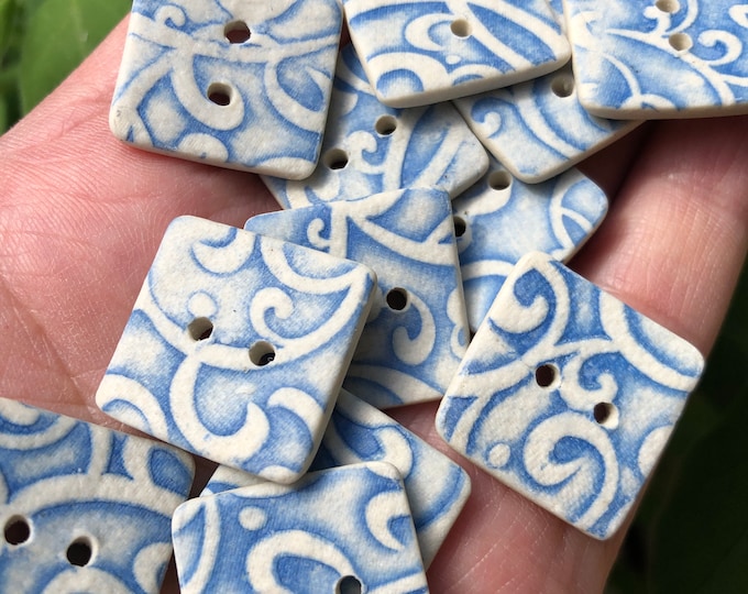 Wedge Square Artisan Porcelain Buttons-Handmade Buttons-Delft buttons-Square buttons-Blue buttons-Washable buttons-blue and white button