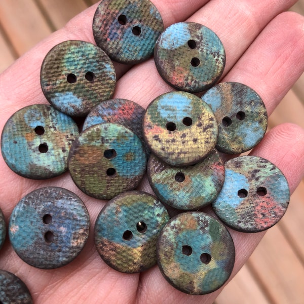 Elise Hand Painted Artisan buttons- Ceramic Buttons-Hand painted buttons-handmade buttons-pottery buttons-turquoise buttons-blue buttons