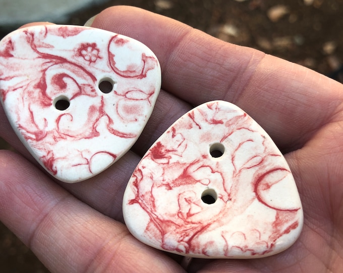 Red Smoke Porcelain Button-Handcrafted Porcelain Button-red button white button-Artisan Button red and white Button-unique button