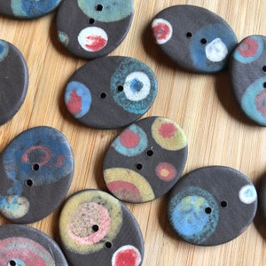 Funky Spots Handpainted Artisan Ceramic Buttons-pottery buttons-ceramic buttons-oval buttons-statement buttons-artisan buttons