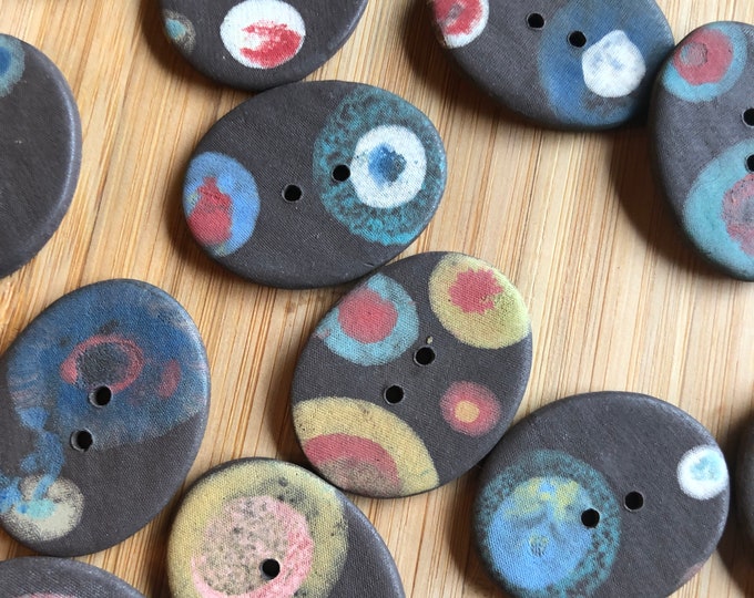 Funky Spots Handpainted Artisan Ceramic Buttons-pottery buttons-ceramic buttons-oval buttons-statement buttons-artisan buttons