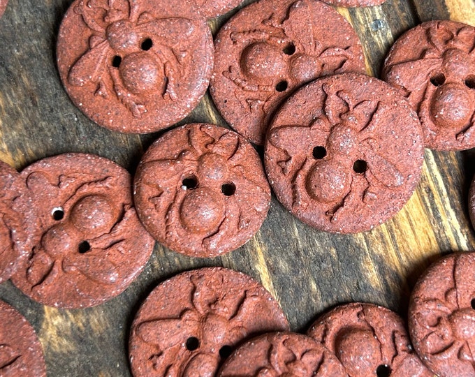 Terra Cotta Bee Buttons-Artisan Buttons-red clay button-Handcrafted Bee button-bee notion-bee gift-pottery button-ceramic button-clay button