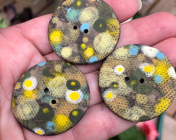 Sunshine in the Garden Handpainted Buttons-handmade buttons-yellow buttons-green buttons-chartreuse buttons—Pottery Button-Artisan Button-