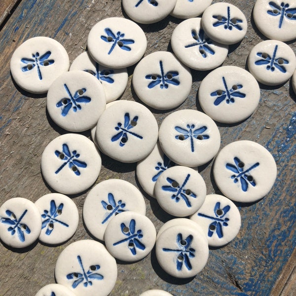 Porcelain Blue Dragonfly Buttons-artisan button-ceramic button -handmade button-pottery button-blue button-porcelain button-blue button