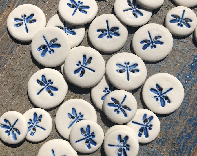 Porcelain Blue Dragonfly Buttons-artisan button-ceramic button -handmade button-pottery button-blue button-porcelain button-blue button