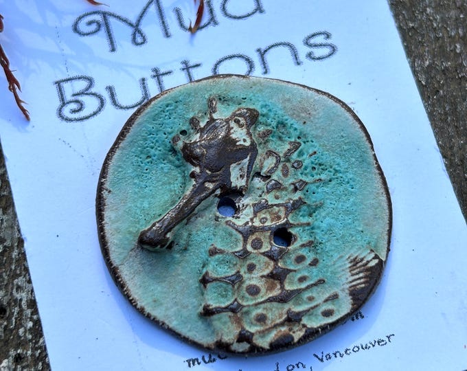 Ancient SeahorseArtisan Button-button-handmade button-pottery button-ceramic button-knitting button-turquoise button-copper button- art