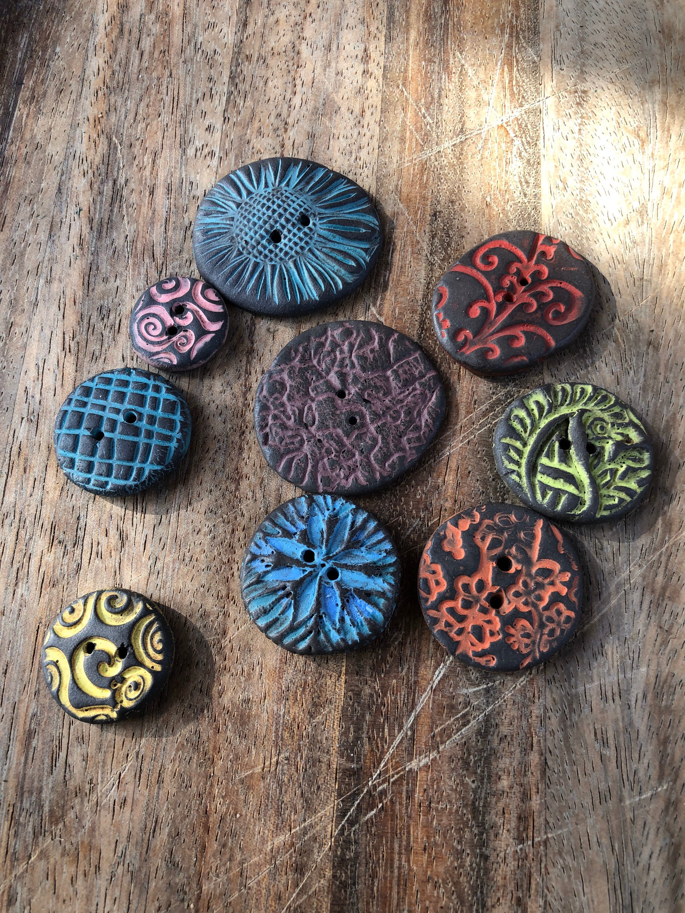 Rustic Set of 9 Artisan Ceramic Buttonsblack clay buttons knitting notionsart buttonsbutton