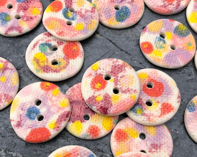 Bliss Porcelain Artisan Buttons-Handmade Pottery Buttons Unique  Buttons-pink buttons-multicolor buttons-orange buttons-colorful buttons