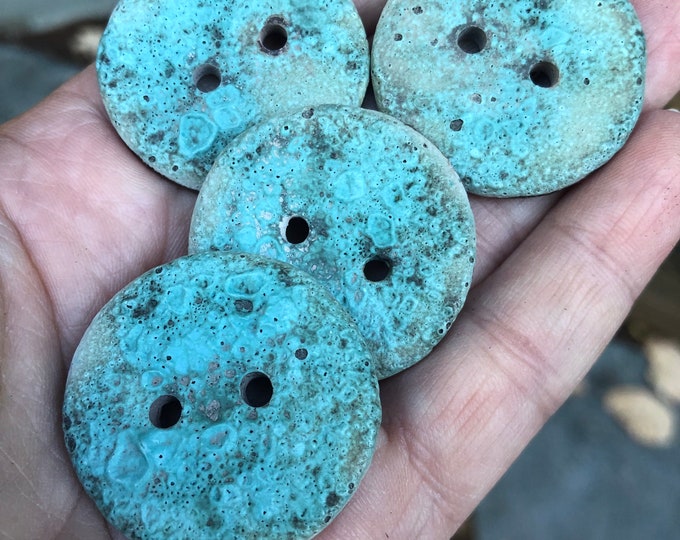 Oxidized Copper Turquoise Buttons-Ceramic Buttons-Artisan buttons-handmade buttons-copper buttons-Pottery button-ceramic buttons-